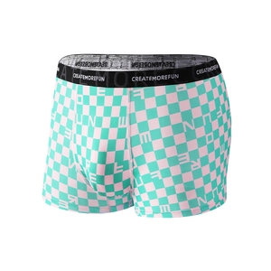 Boxer respirant en soie glacée pour homme avec motif damier vert et rose