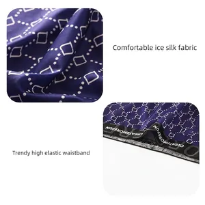 Men's breathable ice silk boxer briefs with geometric pattern and elastic waistband