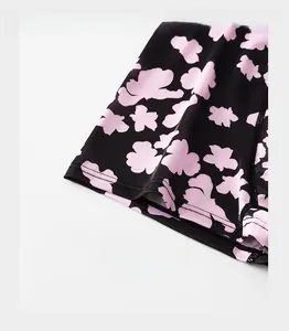 Detail of reinforced cuffs on ice silk boxer briefs with pink floral print pattern