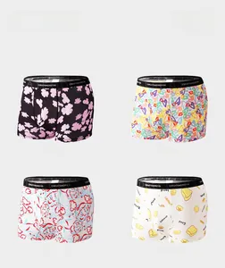 Detailed grid of four printed men's ice silk boxer briefs with unique patterns and waistbands