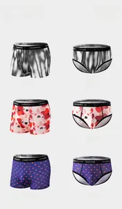Detailed grid showing men's boxer briefs with various patterns and elastic waistbands