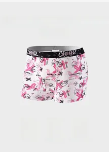 Detail showing breathable ice silk men's boxer briefs with pink and black graffiti prints