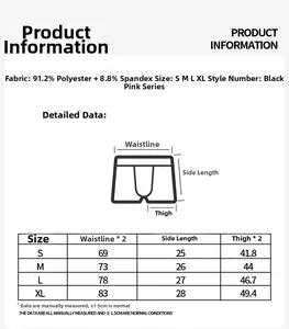 Detailed size chart for breathable men's boxer briefs showing S to XL measurements in CM