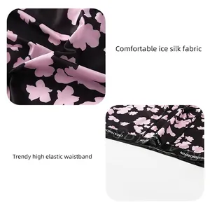 Breathable ice silk men's boxer briefs with pink floral print and high elastic waistband