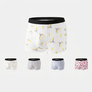 Boxers Respirants en Soie Glacée pour Hommes Polyester Élasthanne Imprimé Lettres Sous-vêtements Motif Banane Rayé Taille Moyenne