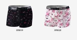 Detail view of breathable ice silk boxer briefs with heart and bear graffiti prints