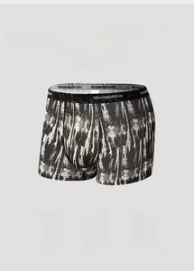Detail of men's ice silk boxer briefs showing camo pattern and breathable elastic waistband