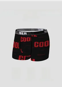 Boxer homme en soie glacée noire avec inscription COOL rouge et ceinture élastique souple