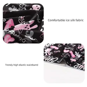 Men's ice silk boxer briefs with graffiti bunny print and elastic waistband