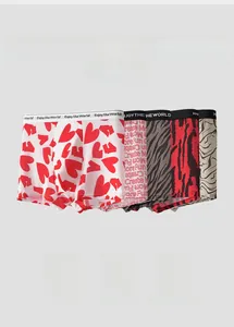 Breathable ice silk boxer briefs set for men featuring assorted graphic prints and comfort elastic