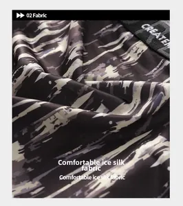 Close-up of breathable ice silk fabric with camo print and smooth texture on men's boxer
