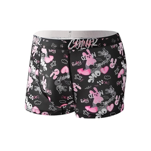 Men's breathable ice silk boxer briefs with trendy black and pink graffiti pattern