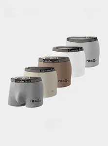 Detailed set of 5 ice silk men boxer briefs with striped elastic waistbands and prints