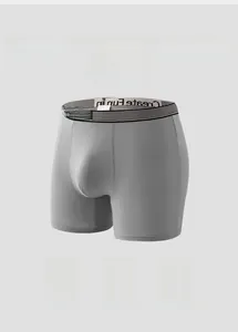 Detailed view of breathable mid-gray boxers with striped waistband and cooling fabric