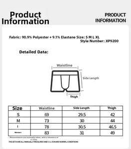 Detailed size chart for breathable milk silk boxer briefs showing S to XL measurements