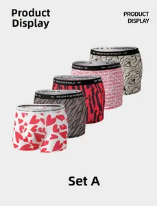 Detailed view of men's ice silk boxer shorts set with five assorted fashion patterns