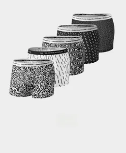 Detail view of 5-pack men's ice silk boxer briefs with diverse geometric prints