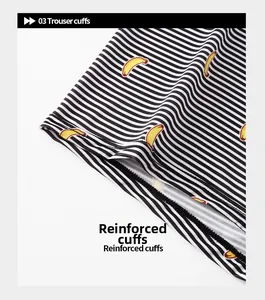 Close-up of reinforced cuffs on men's boxer briefs with banana and stripe print