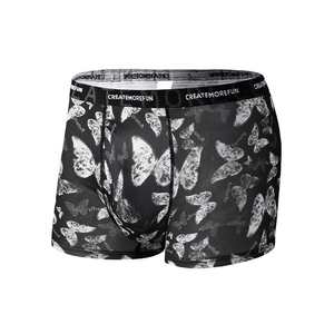 Boxer homme respirant noir avec imprimé papillon et large ceinture élastique confortable