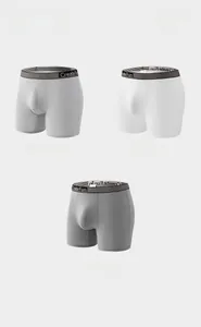 Detailed view of elastic waistbands on three colored breathable boxer briefs for men