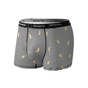 Men's boxer briefs with black and white stripes and yellow banana print pattern