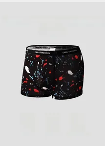 Detail of ice silk men's boxer briefs with ink splash print and breathable fabric icons