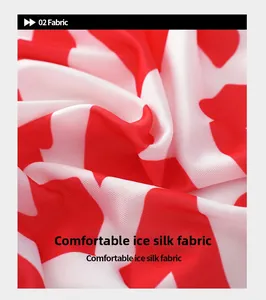 Macro detail of breathable ice silk fabric with red and white geometric patterns