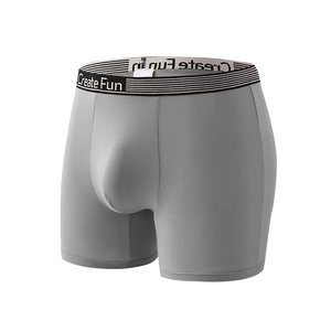 Men's breathable grey boxer briefs with 3D U-convex pouch and striped waistband