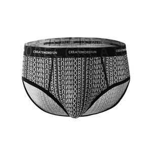 Men ice silk briefs with black and white CREATEMOREFUN logo print and wide waistband