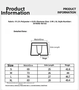 Size chart for men's boxer briefs with detailed waist, length and leg measurements