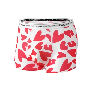 Men's breathable boxer briefs with red heart patterns and Love print on white base