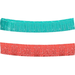 Star pattern foil tinsel curtain banners in teal and red for festive party wall decoration