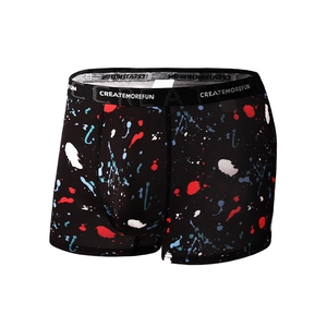 Men's ice silk boxer briefs with colorful paint splatter print and elastic waistband