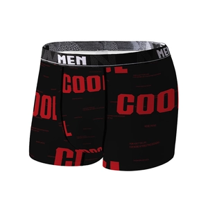 Men's black boxer briefs with red COOL print and elastic branded waistband