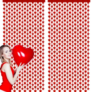 Valentine's Day Red Laser Heart Star Tinsel Curtain Romantic Wedding Party Backdrop Foil Fringe Door Curtain Decoration