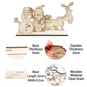 DIY wooden Christmas tabletop ornament featuring Santa, snowman and reindeer on base