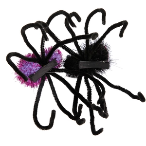 Barrettes araignée d'Halloween en peluche violette et noire avec pattes ajustables