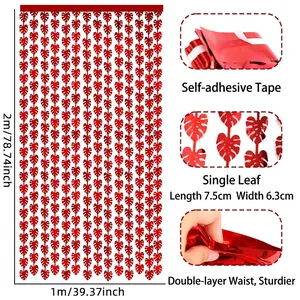 Metallic red Monstera leaf fringe curtain backdrop for summer forest party decor