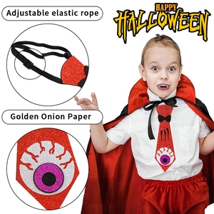 Red glitter Halloween tie for kids with eyeball design and adjustable elastic neck strap