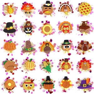 Thanksgiving Turkey Pumpkin Hair Clips Glitter Felt Mesh Duckbill Clips Harvest Festival Hair Accessories For Women Kids