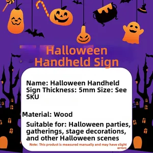 Detailed view of Halloween wooden photo booth props with 5mm thickness specifications