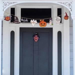 Halloween wooden hanging sign set with pumpkin and ghost motifs for festive party decor