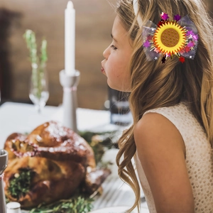 Feestelijke haarspeld met zonnebloem en kleurrijke tule voor Thanksgiving kinderfeestjes