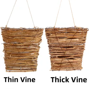 Detail view of fine and coarse handmade wicker wall baskets for garden plants