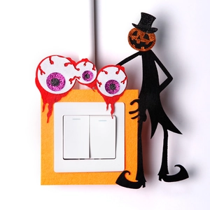 Halloween felt switch wall sticker with orange frame, pumpkin gentleman and eyeball decor
