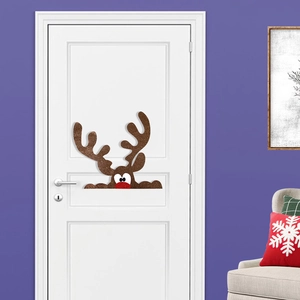 Glittery Christmas reindeer door sticker for festive DIY wall and window decoration