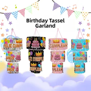 Detailed close-up of three-layer foil fringe curtains for birthday party decor
