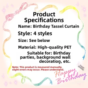 Detail specifications of PET tassel curtains for birthday party background decorations