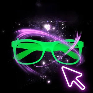 Detail shot of green luminous party glasses frame with neon glowing effect for festivals