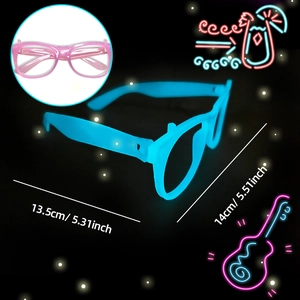 Detailed dimensions of glow-in-the-dark party glasses with blue neon light effect